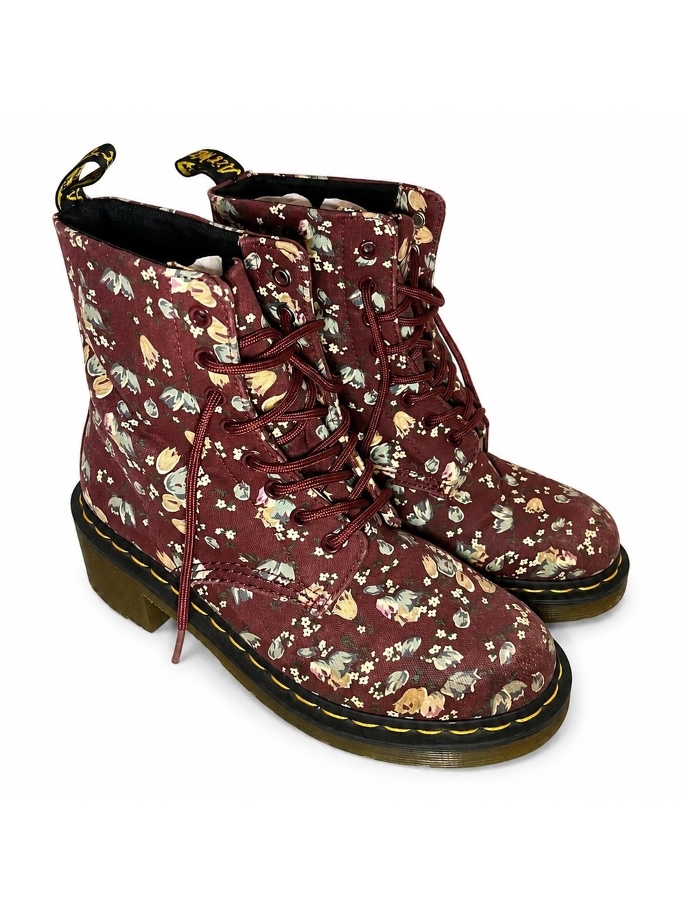 Dr. Martens Lynn Floral Canvas 8 Eye Boots Burgundy Women’s US 8 EU 39